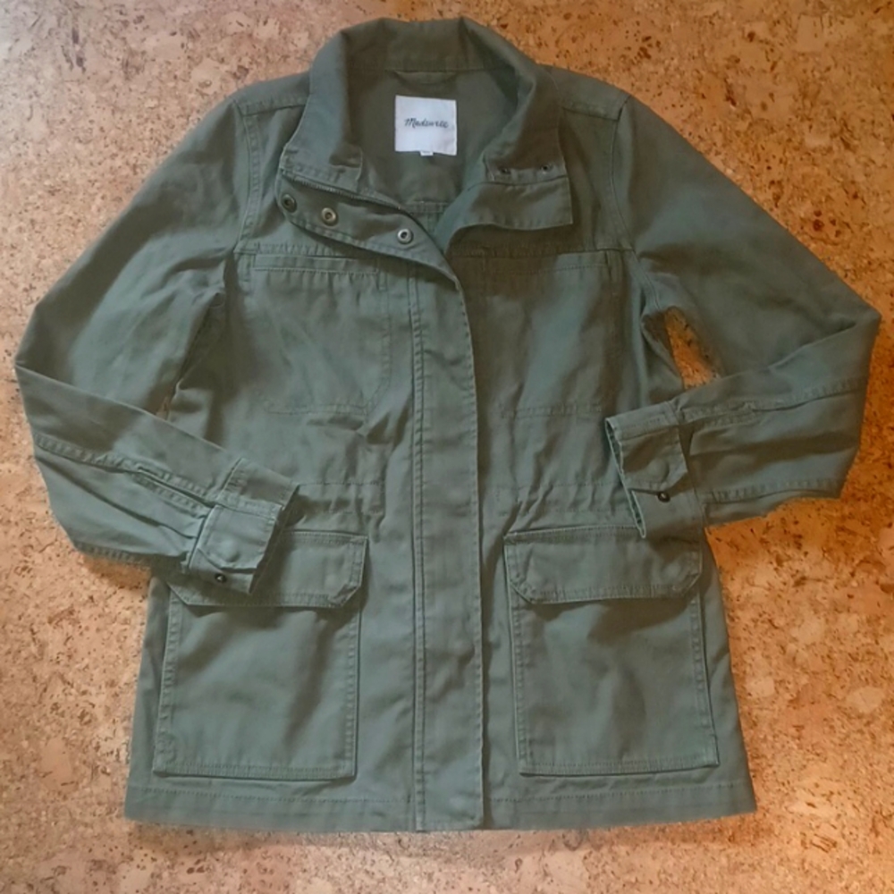 Madewell Army Green Utility Jacket With Full Frint Zip & Snaps Size XXS